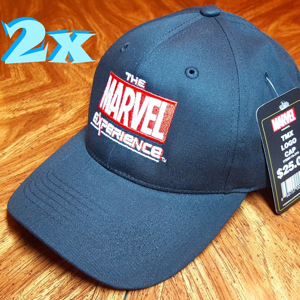 (2x) MARVEL LOGO BLACK CAPS - Adjustable Size TWO Hat Bundle